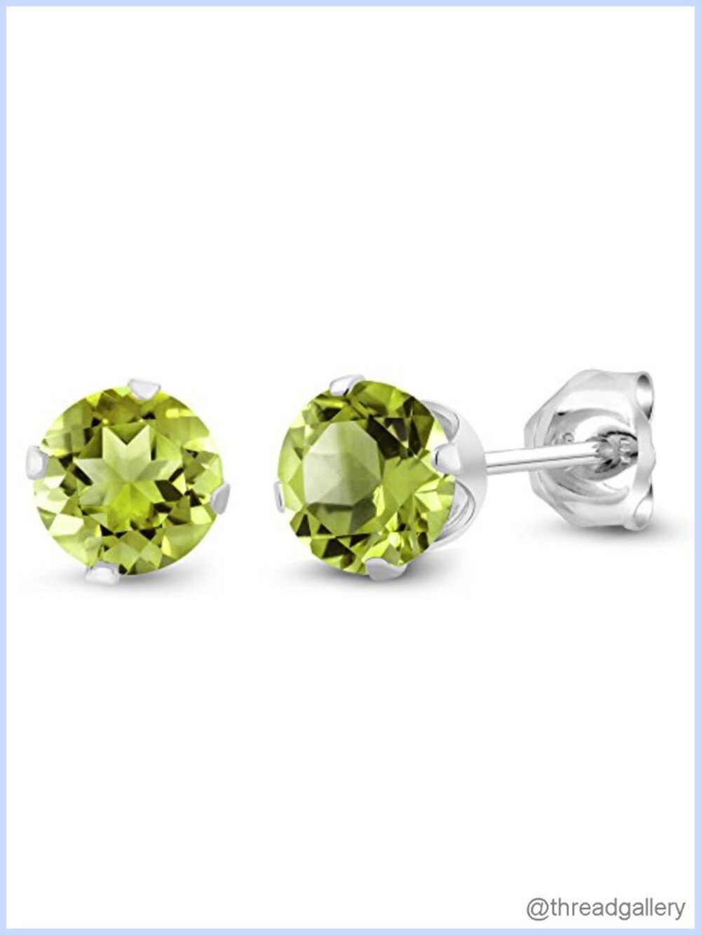 925 Sterling Silver Peridot Stud Earrings 1.00 Cttw Round 5mm